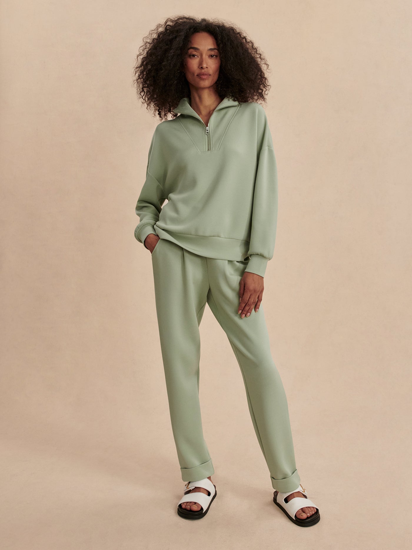 Varley Hawley Half Zip Sweat - Snow Sage