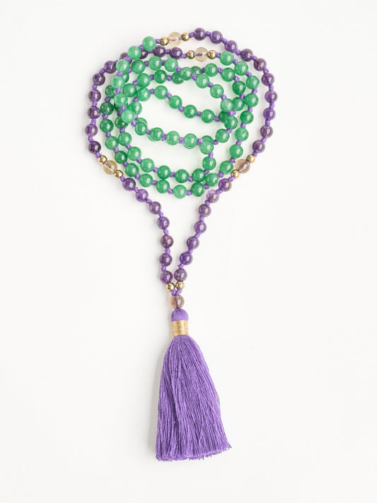 Mala Bead Necklace - Amethyst & Aventurine