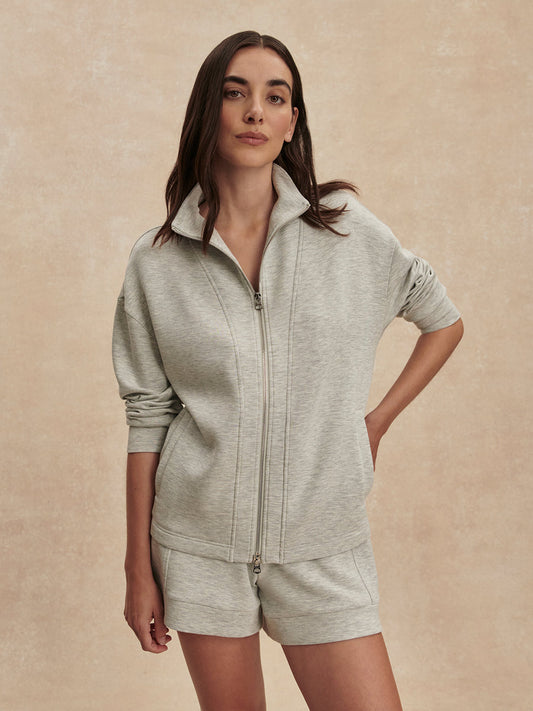 Varley Arlene Zip Through Sweat - Light Grey Marl